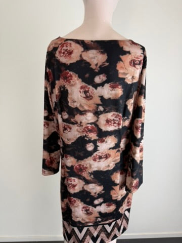norah - Jurk - bloemenprint, lange mouwen, zigzagrand - L