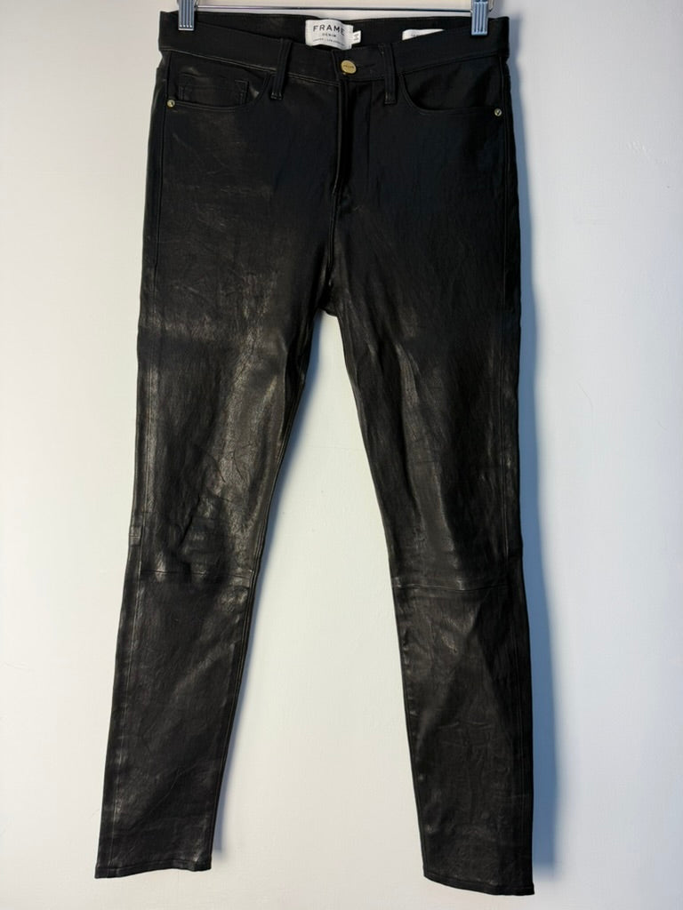 FRAME - Broek - zwart, skinny fit, lamsleer - S