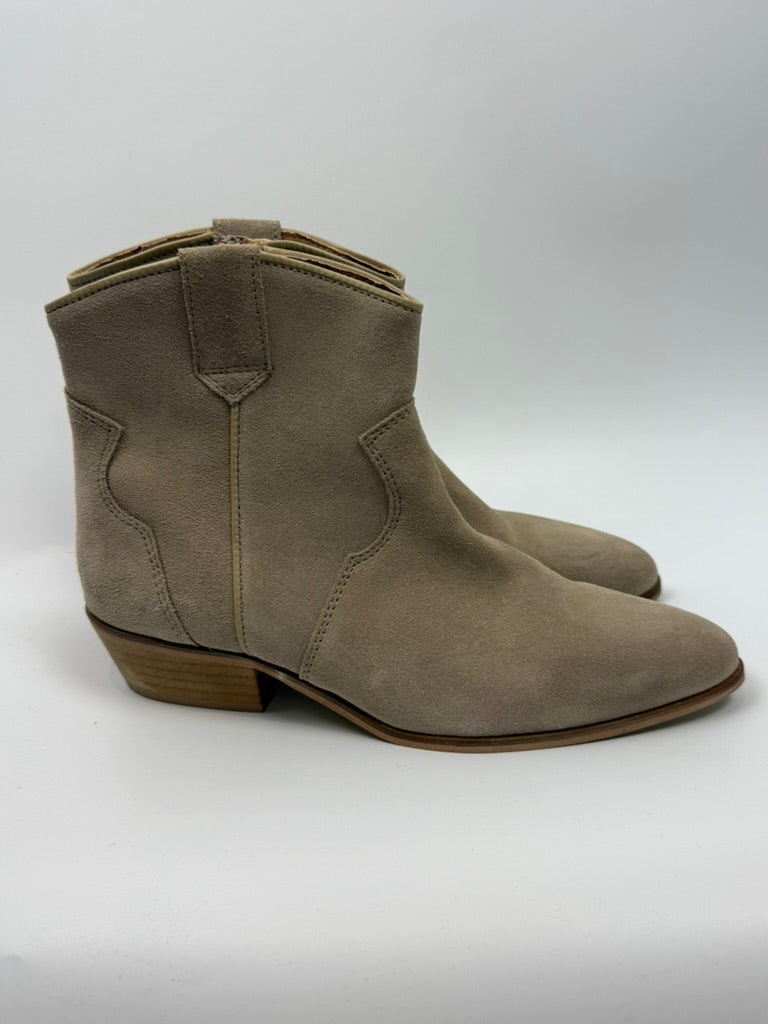 DWARS - Enkellaarsjes - beige, suède look, lage houten hak - maat 39