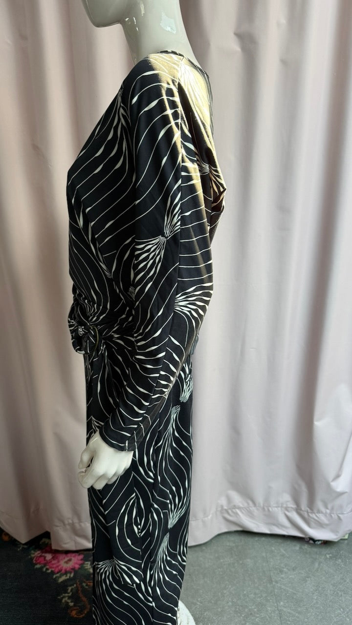 K Design - Set - zwart-wit abstracte print, wijde broek, hoge taille - M