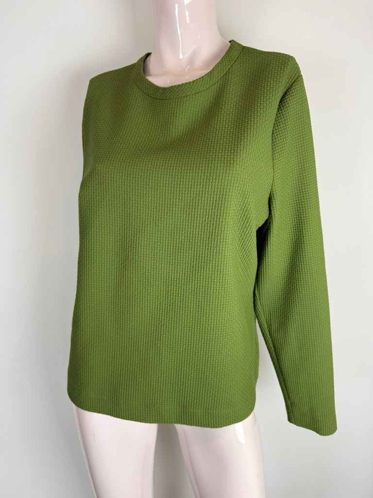 VANILIA - Trui - groen, wafelstructuur, ronde hals - L