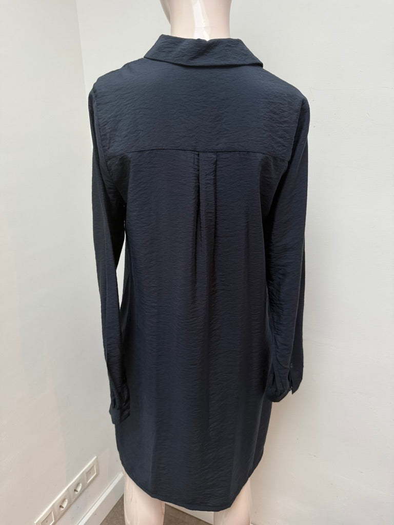 ZUSSS - Jurk - donkerblauw, overhemdjurk, lange mouwen - S
