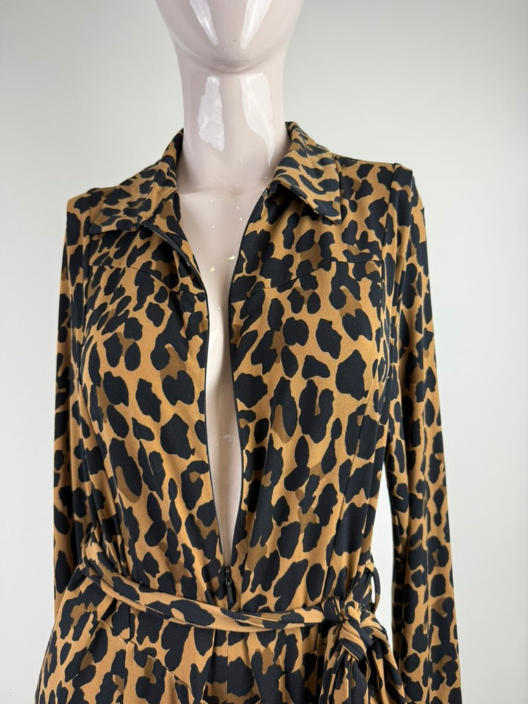 Vanilia - Jurk - panterprint, midi-lengte, ceintuur - L