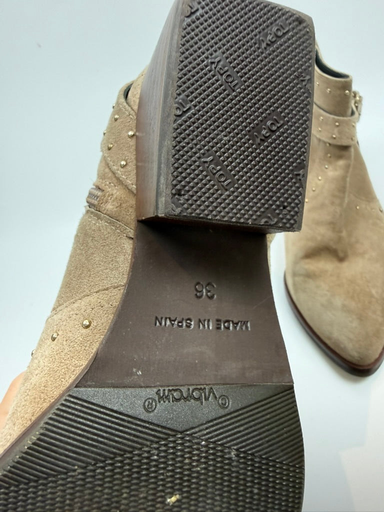 CTWLK Enkellaarsjes - beige, western stijl, blokhak ca. 5 cm - 36