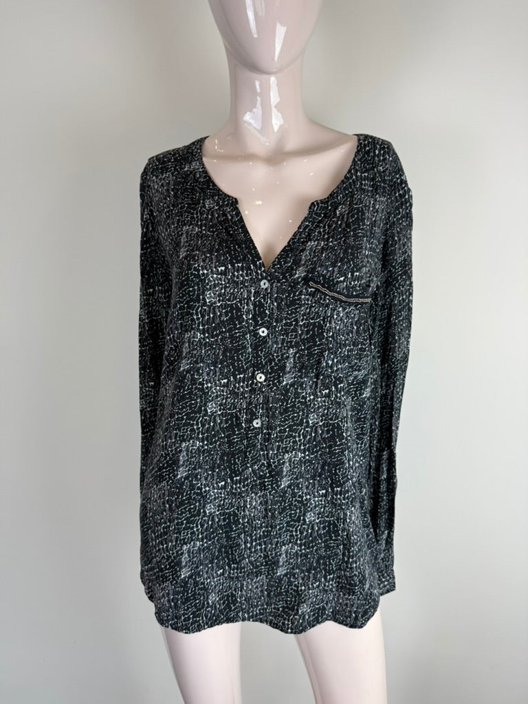 Street One - Blouse - zwart-wit patroon, V-hals, lange mouw - L