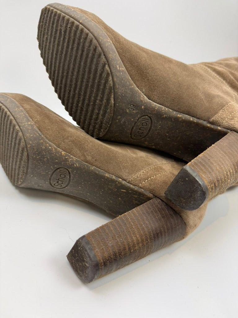 Scholl Laarzen - bruin, suède look, blokhak - 39