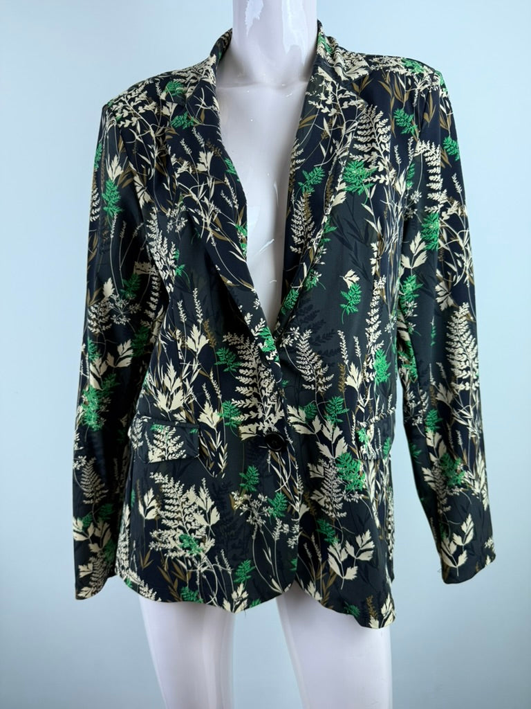 Zwarte blazer met botanisch dessin van Tramontana, detailfoto