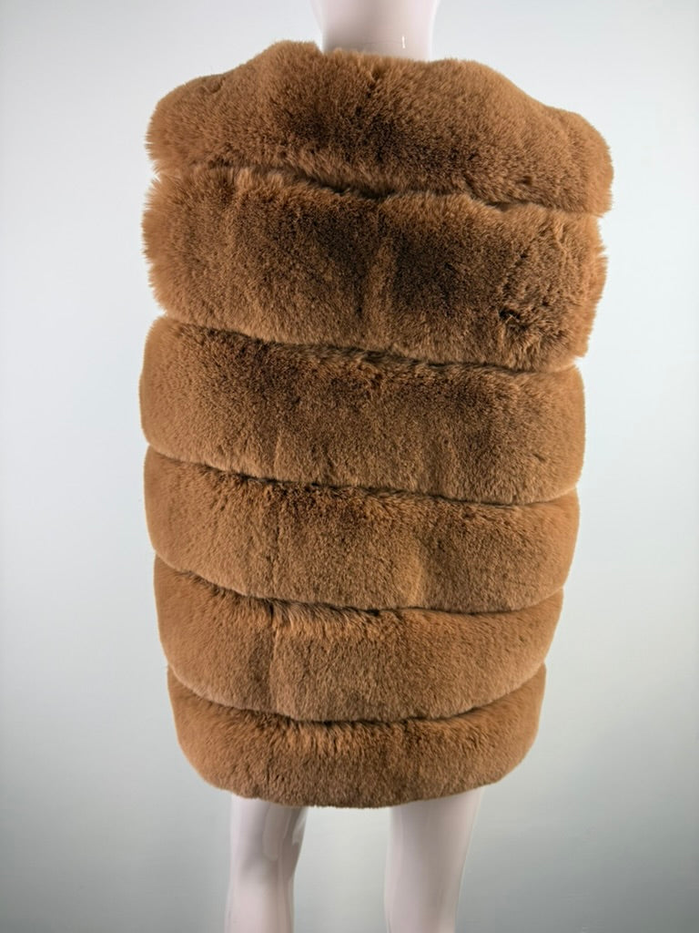 GOLD & SILVER - Bodywarmer - camel, imitatiebont, hoge kraag - L