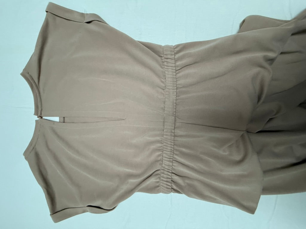 NED. - Jumpsuit - beige, korte mouwen, wijde pijpen