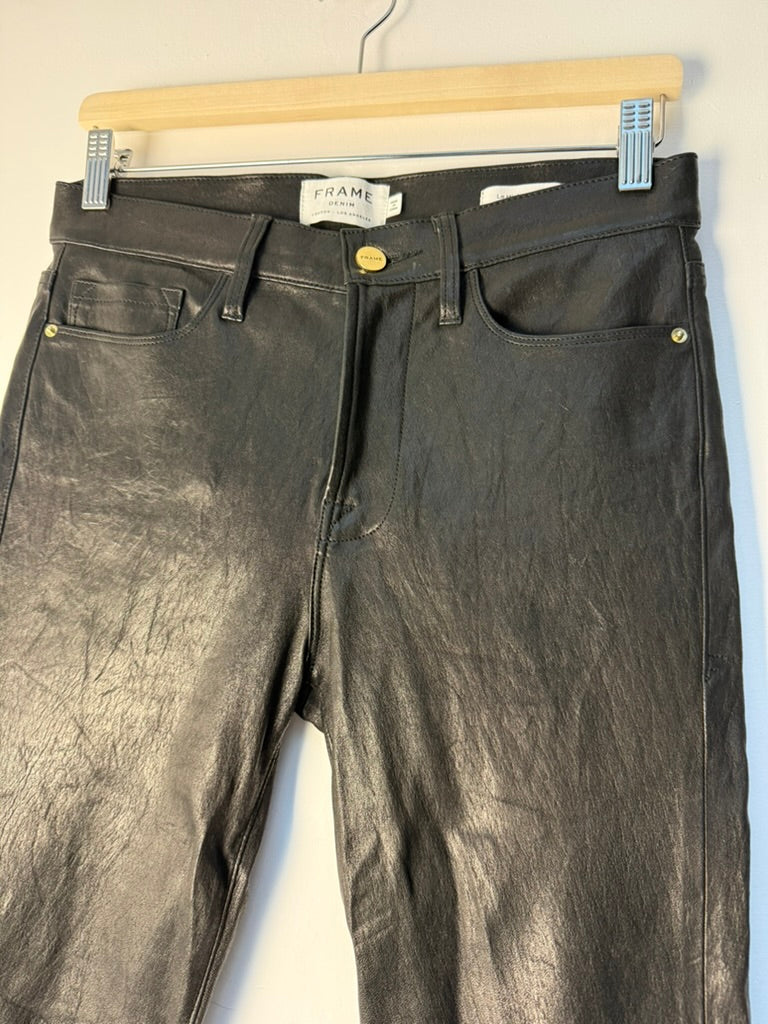 FRAME - Broek - zwart, skinny fit, lamsleer - S