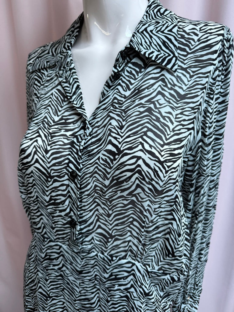 Patrizia Pepe - Jurk - zwart-wit zebraprint, klassieke kraag, knoopsluiting - M
