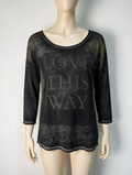 Key Largo Shirts - Top - zwart, tekstprint 'Love This Way', 3/4 mouw - M