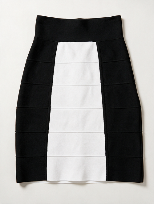BCBGMAXAZRIA - Rok - zwart-wit, contrasterend paneel voor, hoge taille - S
