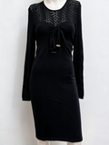 Caroline Biss - Jurk - zwart, gehaakt patroon, strikdetail - L