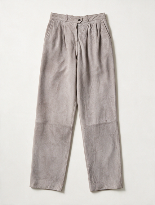 Broek - grijs, suède, high waist - vintage - S