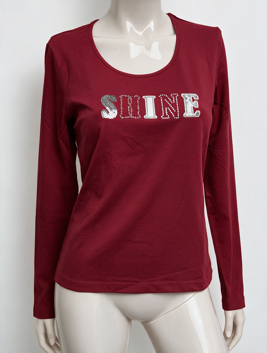 Bandolera - Trui - bordeaux, tekstprint 'shine', pailletten en studs - L