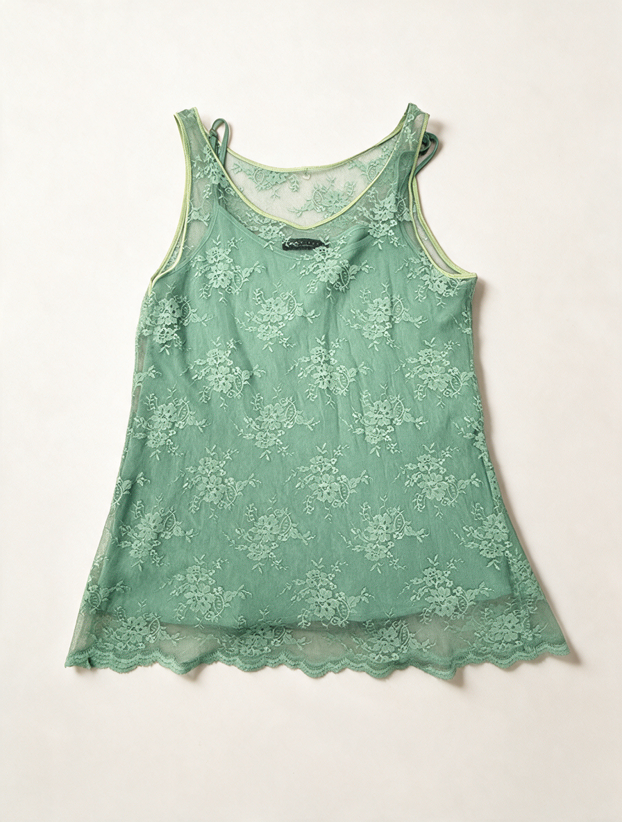 Twin-Set - Top - groen, kant, spaghettibandjes - L