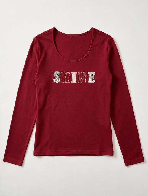 Bandolera - Longsleeve - rood, 'shine', pailletten en studs - L