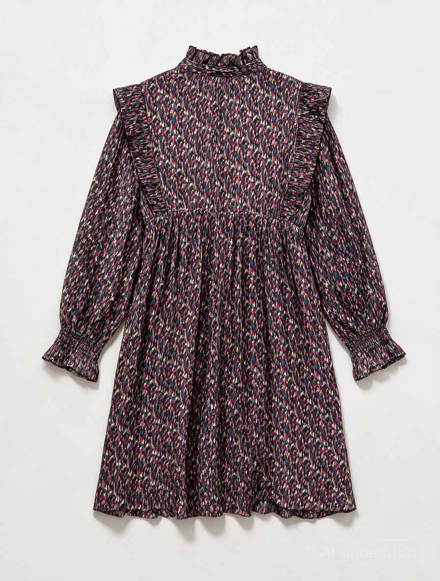 ba&sh - Jurk - all-over print, striksluiting, 3/4 mouw - S