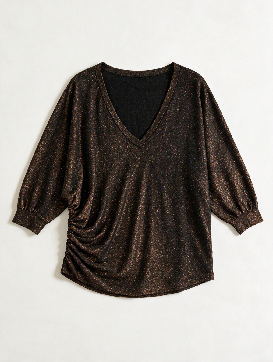 Amélie & Amélie - Top - bruin/goud, metallic glans, driekwart mouw - L