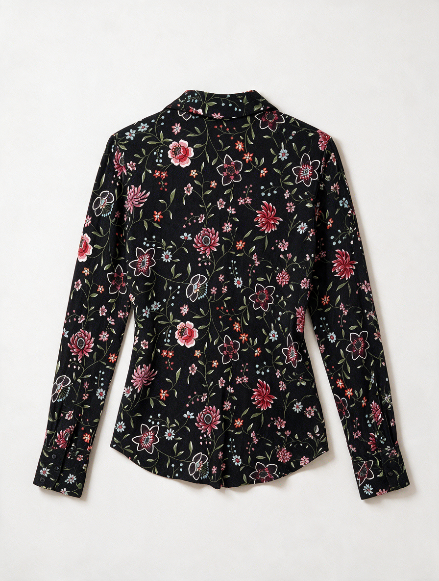 & Other Stories - Blouse - zwart, bloemenprint, knoopsluiting - XS