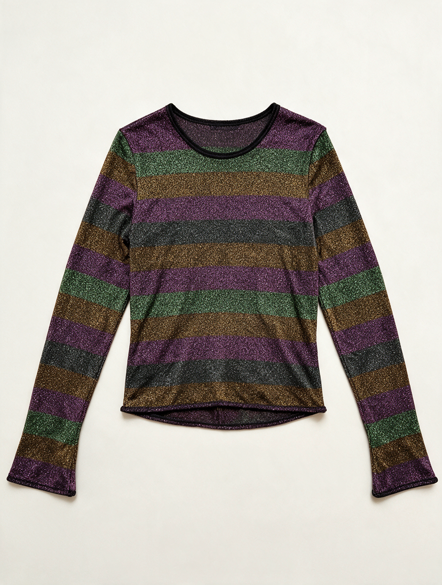 ZARA KNIT - Trui - gestreept, paars-groen-zwart-goud, glitterdetail - L