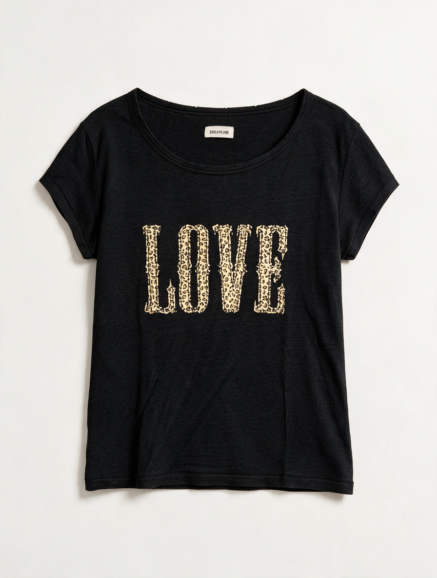 Zadig & Voltaire - T-shirt - zwart, LOVE-tekst, luipaardprint - S