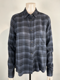 Pomandère - Blouse - grijs-blauw ruitpatroon, 100% katoen, volledige knoopsluiting - IT44 - NL40