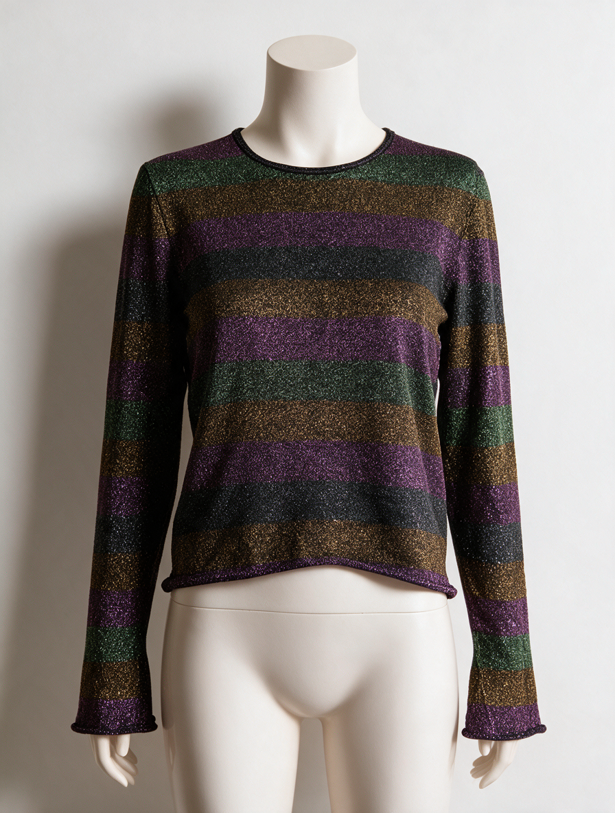 ZARA KNIT - Trui - gestreept, paars-groen-zwart-goud, glitterdetail - L