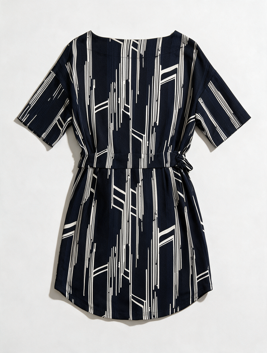Modström - Jurk - zwart-wit, grafische print, strikkoord in de taille - XS