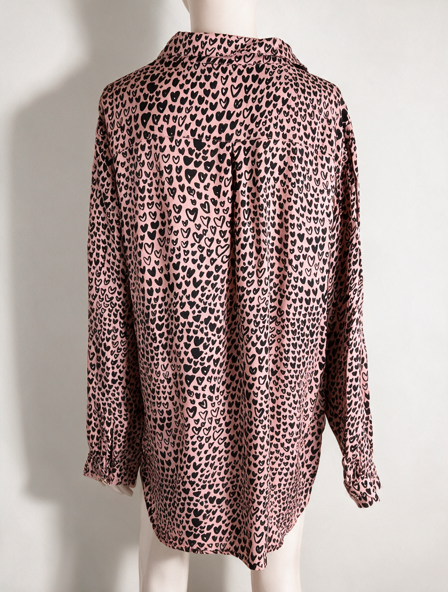 Fabienne Chapot - Blouse - roze, hartjesprint, knoopsluiting - L