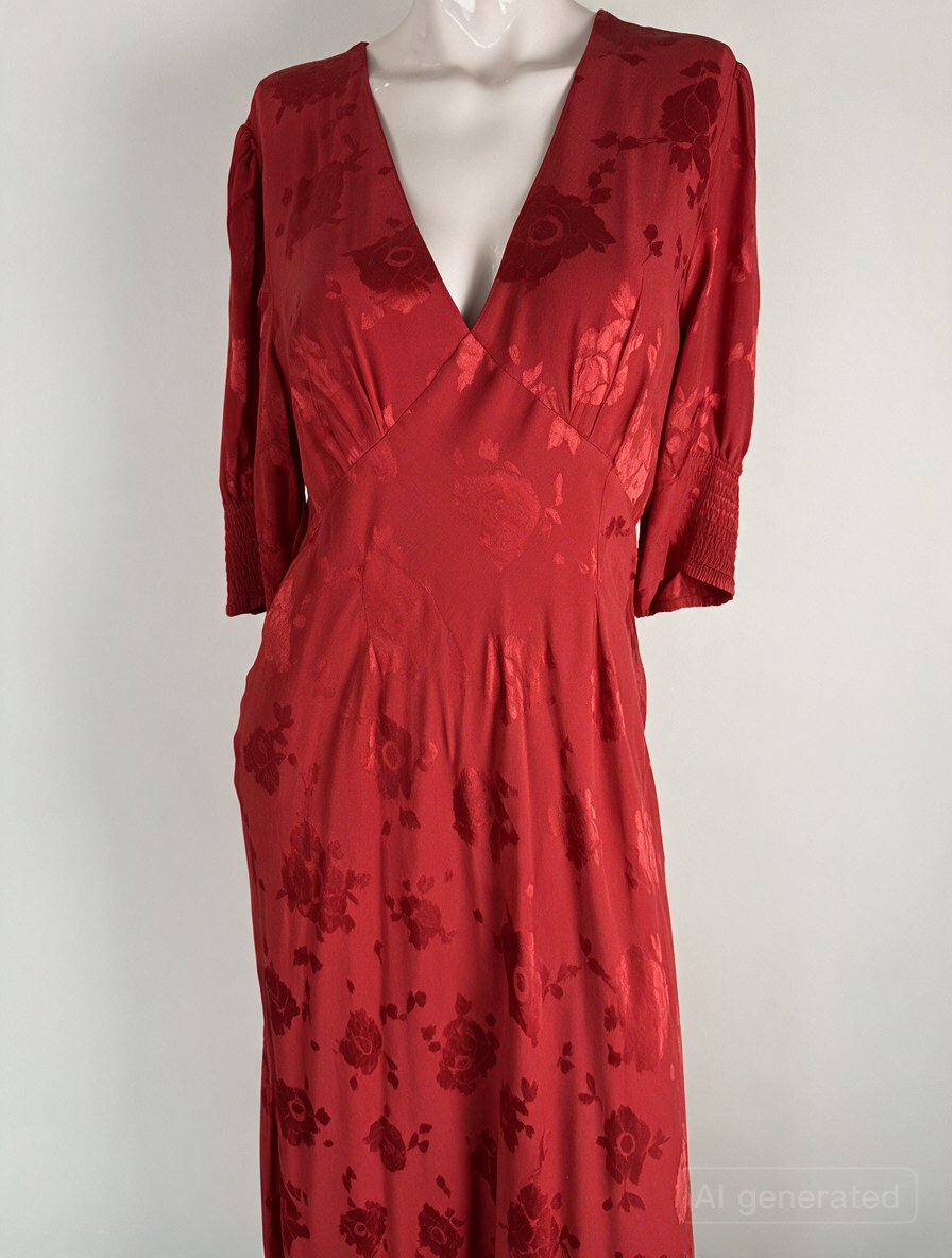 RIXO - Jurk - rood, V-hals, maxi-lengte - L