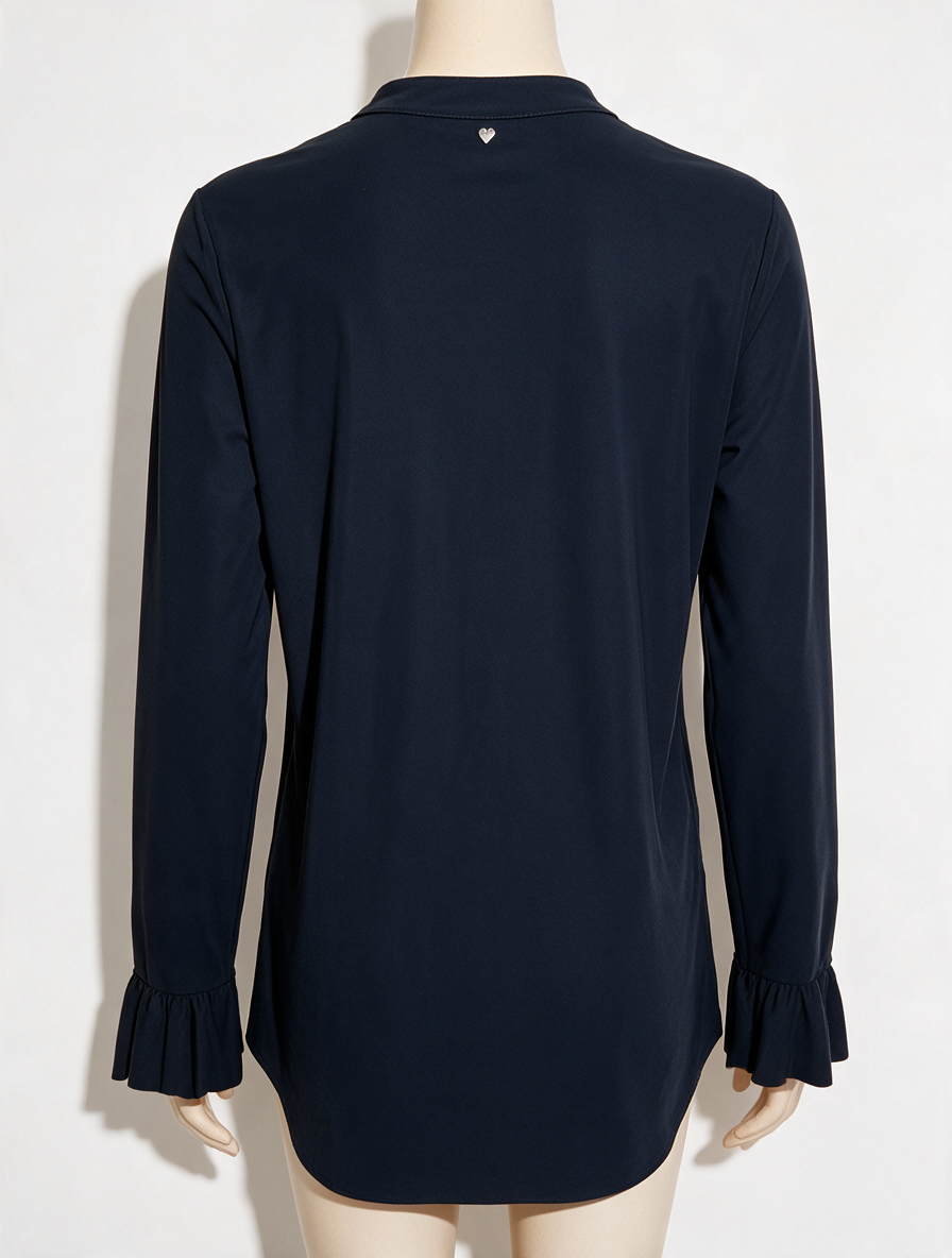 HELENA HART - Blouse - donkerblauw, ruches, opstaande kraag - XL