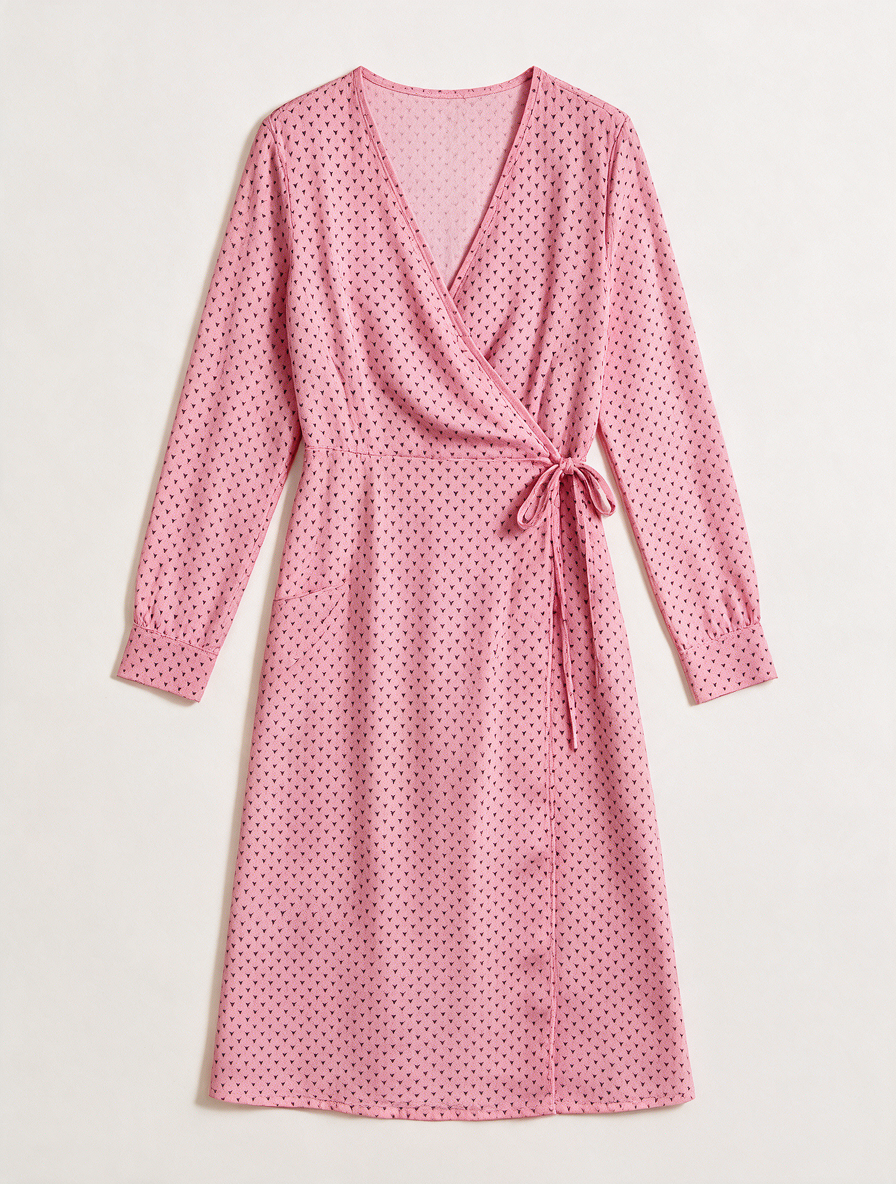 YAS - Jurk - roze, grafische print, overslag - maat S