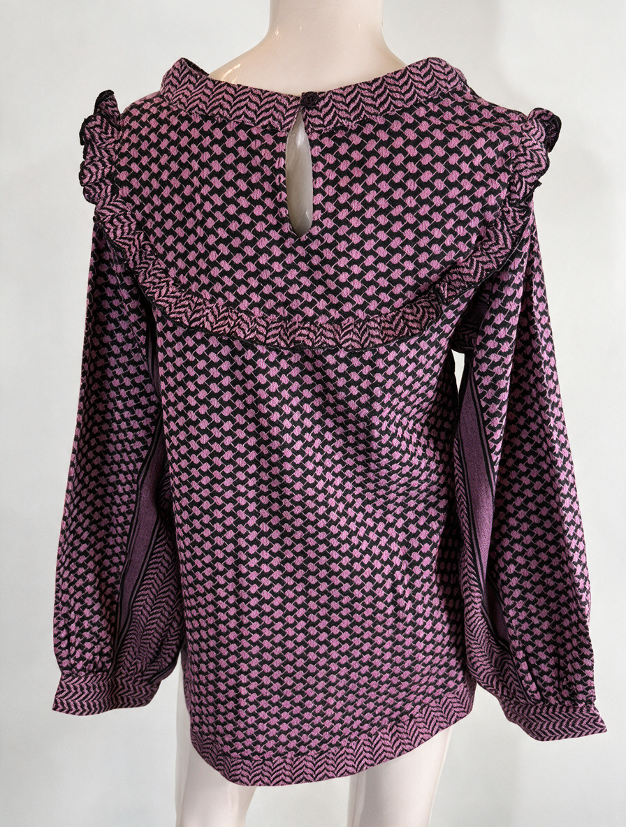 Rough Studios - Trui - jacquard, roze en zwart, volantkraag - M