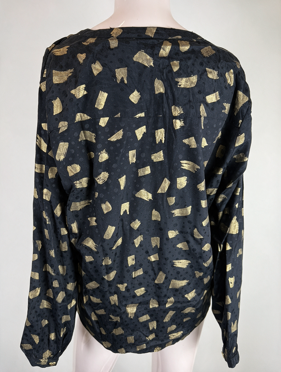 Fabienne Chapot - Blouse - zwart met goud, abstract patroon, verborgen knoopsluiting - L