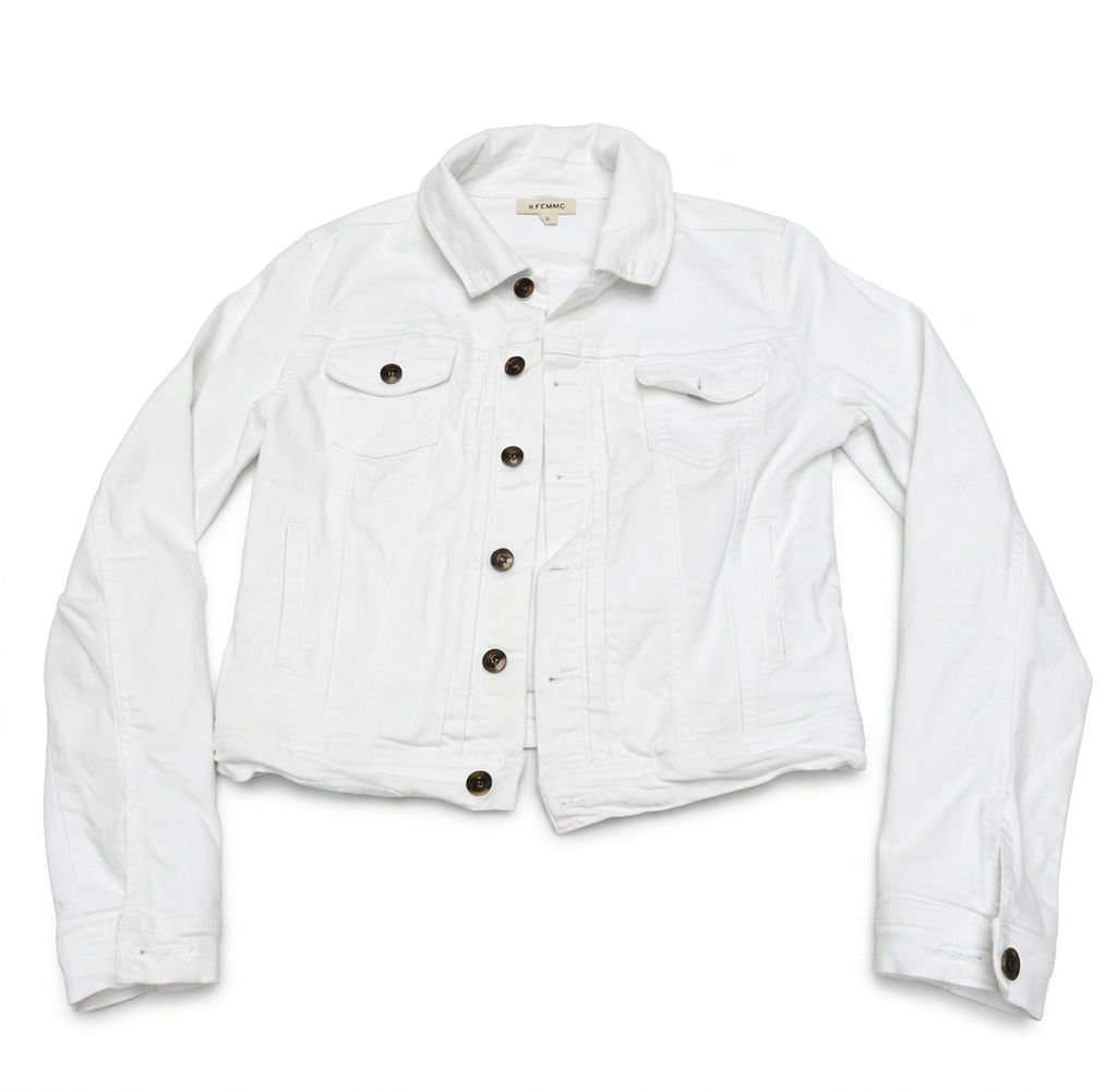 Jas - wit, denim, knoopsluiting