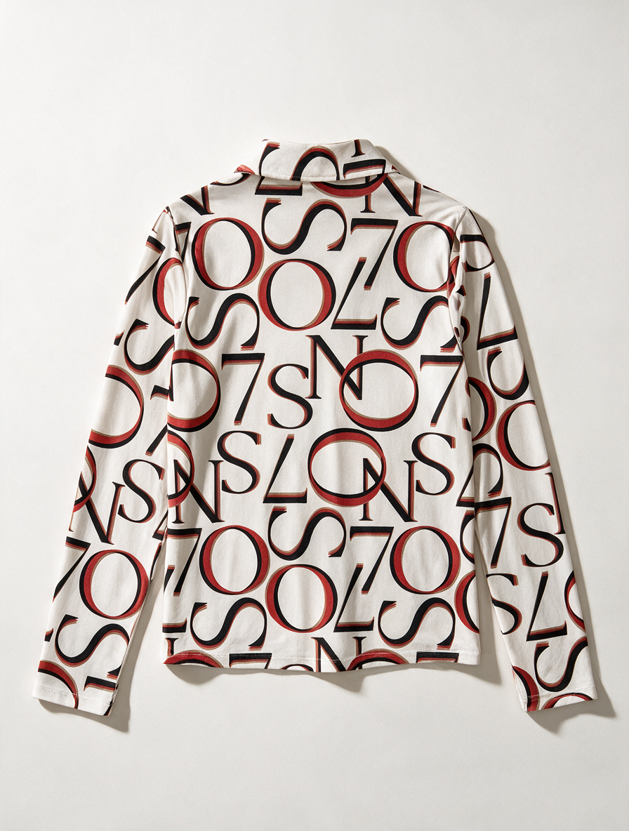 Zoso - Blouse - all-over cijferprint, wit-zwart-rood, strikkoord aan de zoom