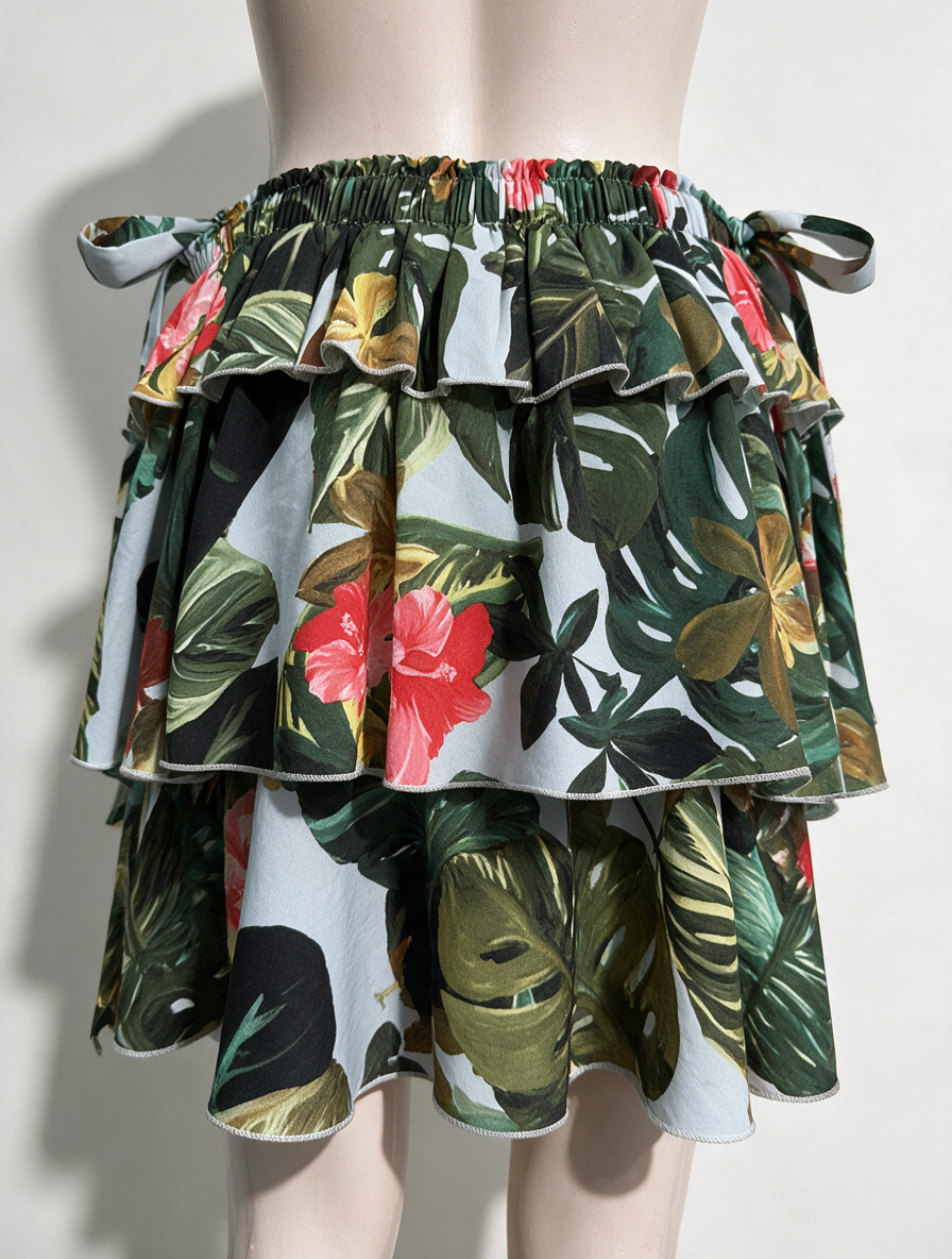 NO SECRETS - Rok - tropische print, gelaagd met ruches, elastische tailleband - IT 44
