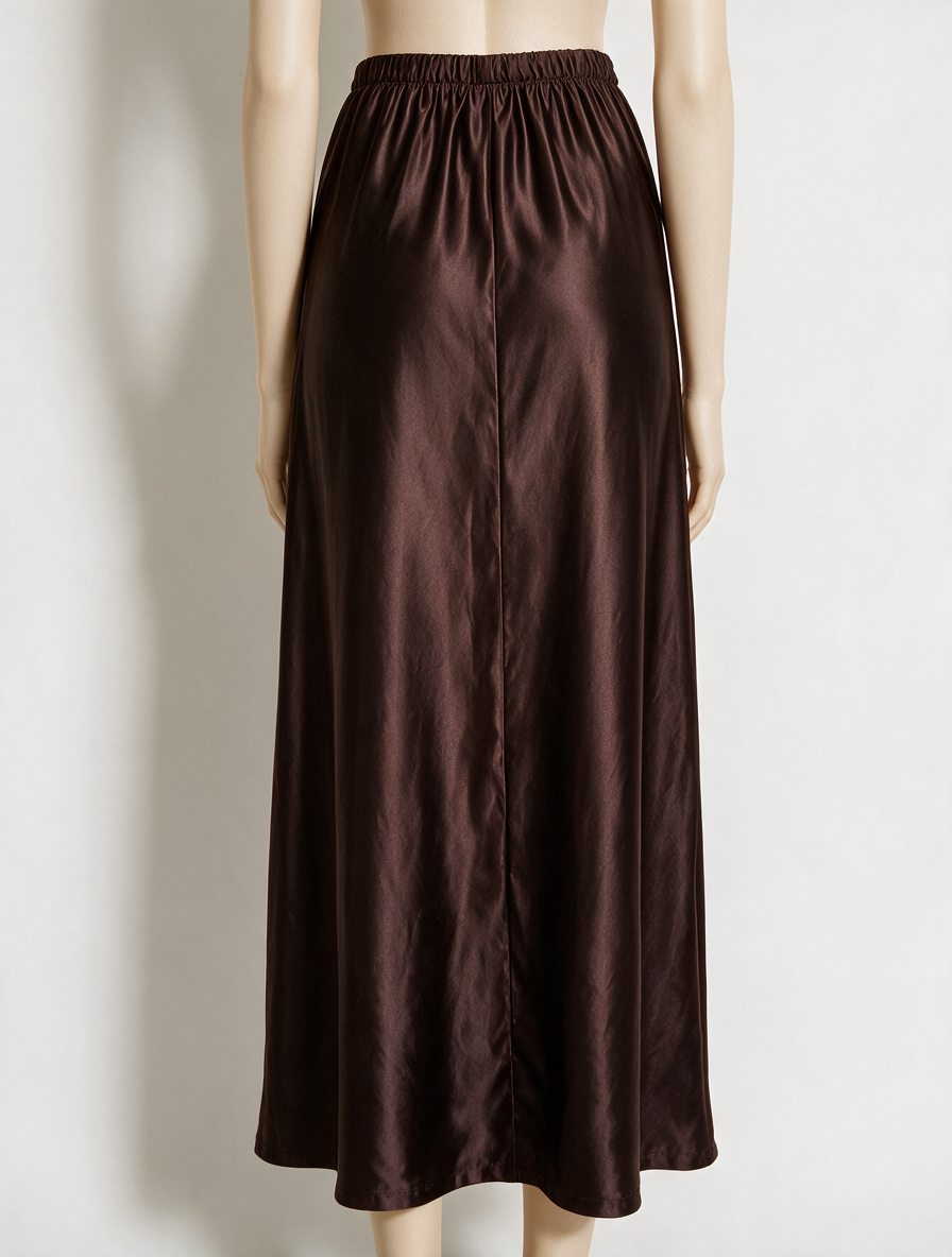 H&M - Rok - bruin, satijnlook, elastische tailleband - XS