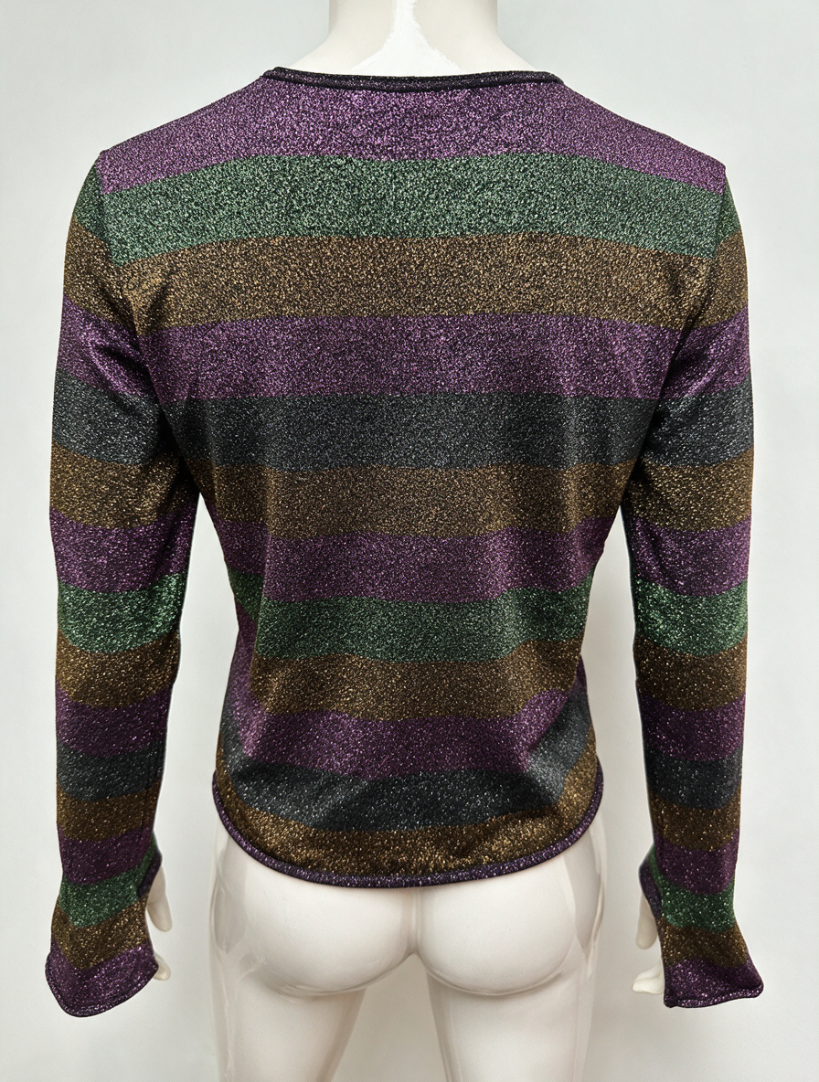 ZARA KNIT - Trui - gestreept, paars-groen-zwart-goud, glitterdetail - L