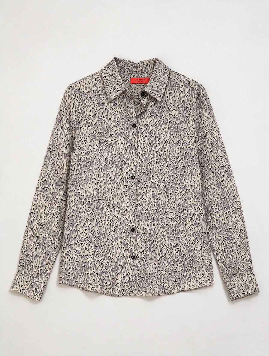 JANICE - Blouse - zwart-beige, abstract patroon, knoopsluiting - S