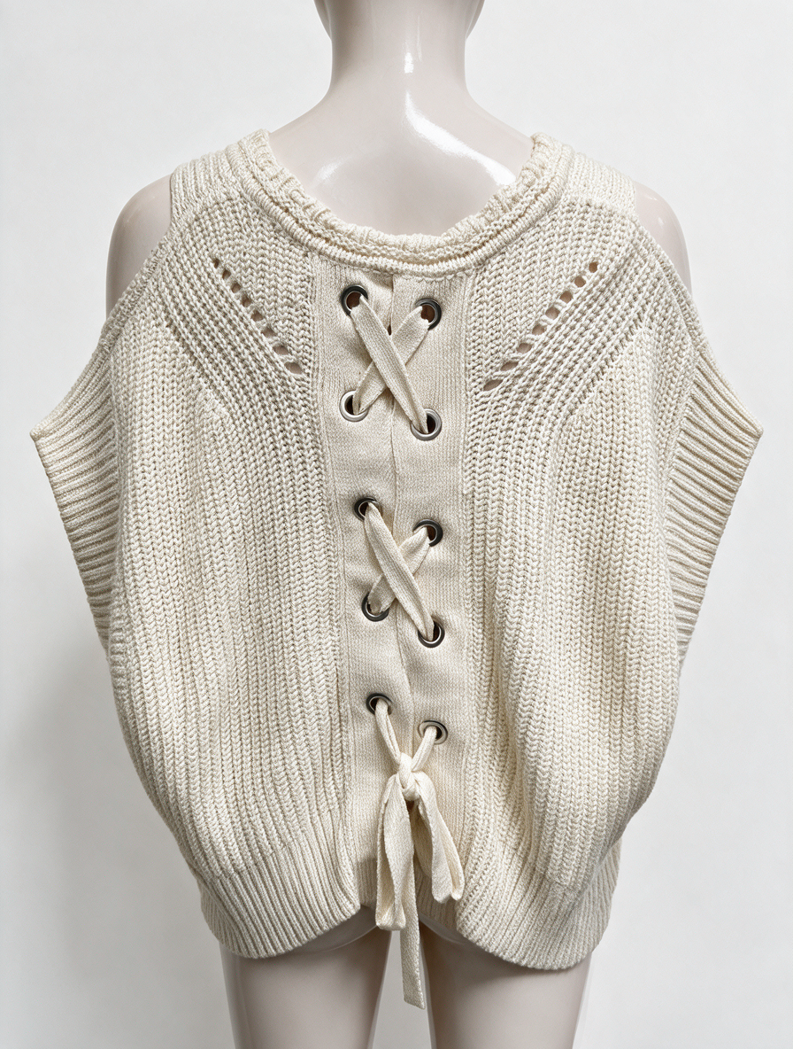 ISABEL MARANT - Trui - crème, opengewerkt patroon, korte mouwen - S
