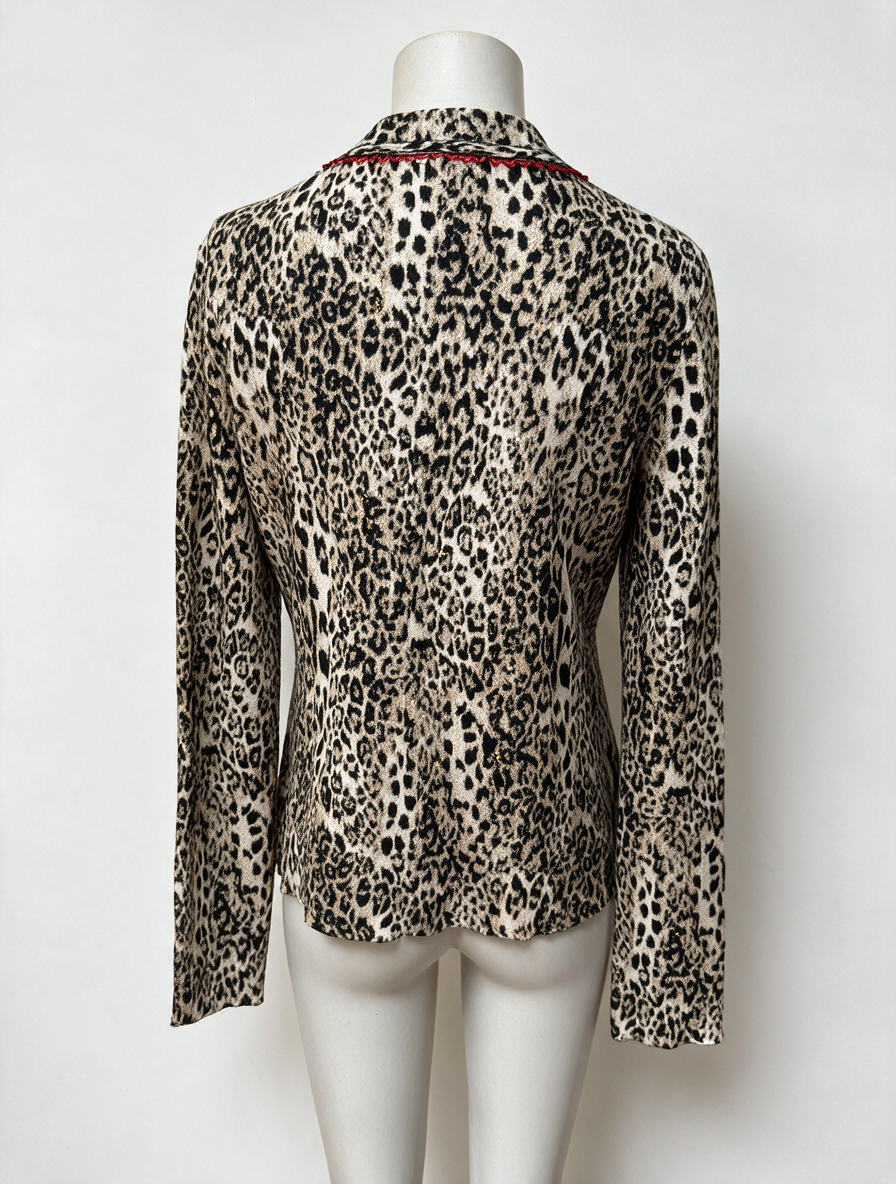 Marc Cain - Vest - luipaardprint, open voorzijde, rode bies - L