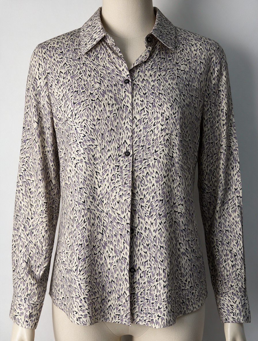 JANICE - Blouse - zwart-beige, abstract patroon, knoopsluiting - S