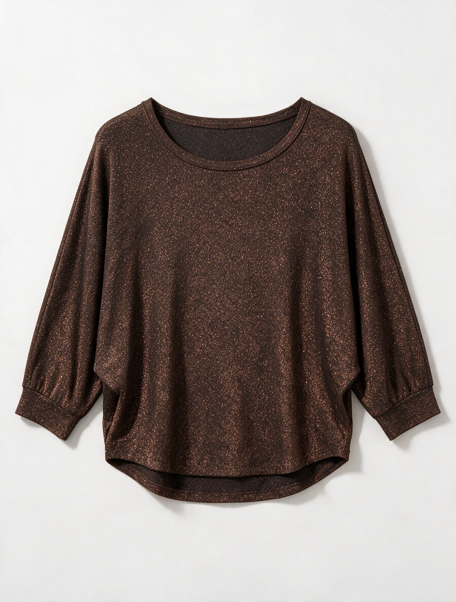 Amélie & Amélie - Top - bruin/goud, metallic glans, driekwart mouw - L