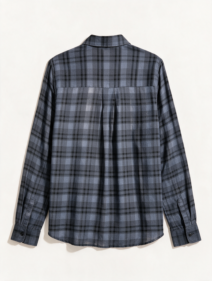 Pomandère - Blouse - grijs-blauw ruitpatroon, 100% katoen, volledige knoopsluiting - IT44 - NL40