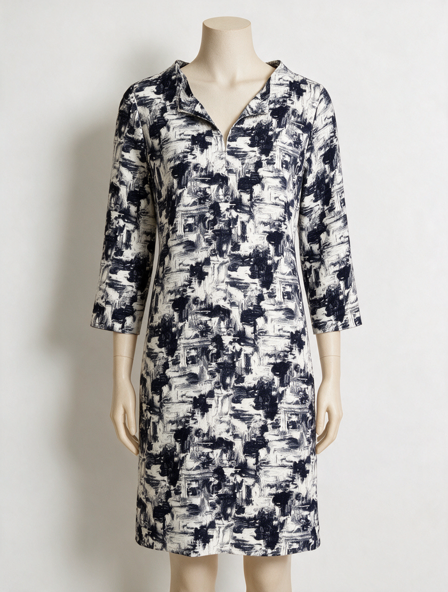 ESSENTIEL Antwerp - Jurk - navy-wit, abstracte print, V-hals - S