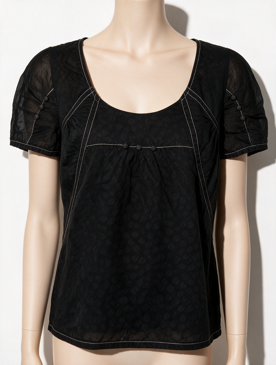 Comptoir des Cotonniers - Blouse - zwart, contrasterende stiksels, korte mouw - L