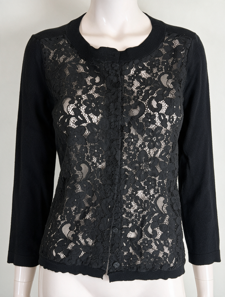 DIDI - Vest - zwart, bloemenkant voorpand, knoopsluiting - S